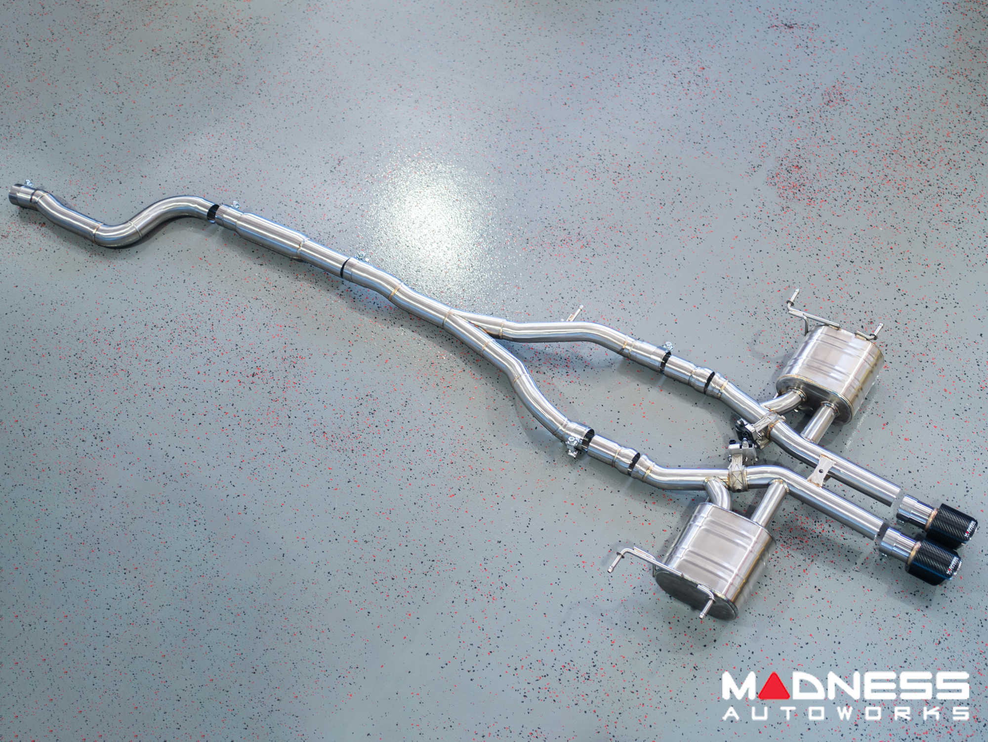 Jaguar F-TYPE Performance Exhaust System - MADNESS - 2.0L Turbo - Center Exit - Electronic Valve Design - Carbon Fiber Exhaust Tips